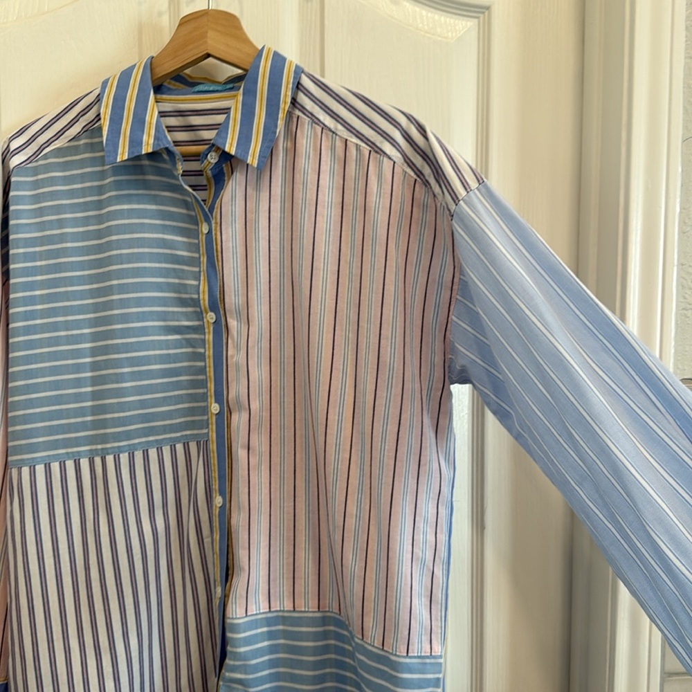 J. Mclaughlin Patchwork Multi Stripe Button Down … - image 6
